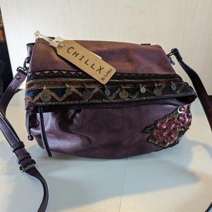 OVERSIZED Le Miel Chill X Vegan Bag Satchel w/Strap&Sequin - Burgandy